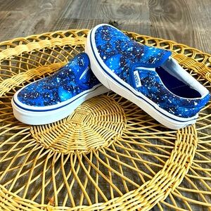Kids Blue Night printed slip on Vans